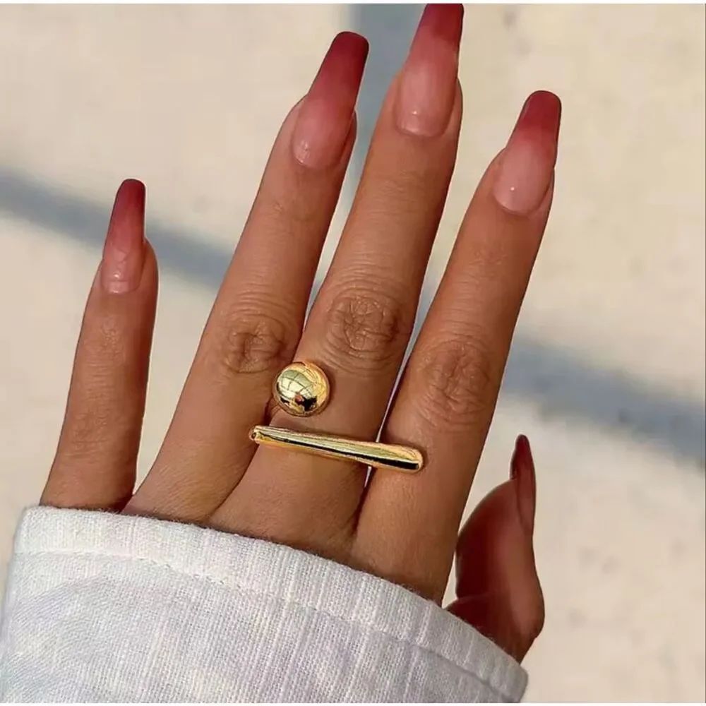 Zara Gold Open Wrap Ring Minimalist Ball Bar Adjustable Statement Fashion NWOT